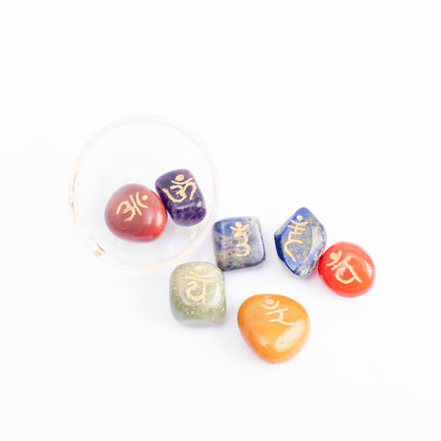 Seven Chakra Tumbled Stone with Carving