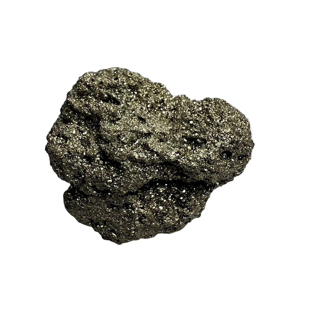 Pyrite crystal on a white background