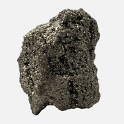 Raw pyrite crystal on a gray background