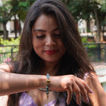 Load image into Gallery viewer, Green Moss Agate Bracelet: Plus and Conch Charms
