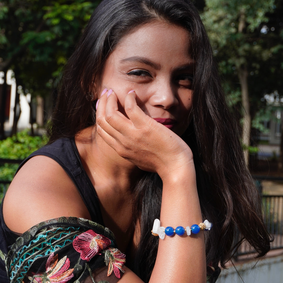 Blue Agate & Clear Quartz Bracelet: Calm & Clarity