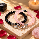 Load image into Gallery viewer, Rose Quartz and Black Tourmaline: Heartbound Couple Bracelet Set