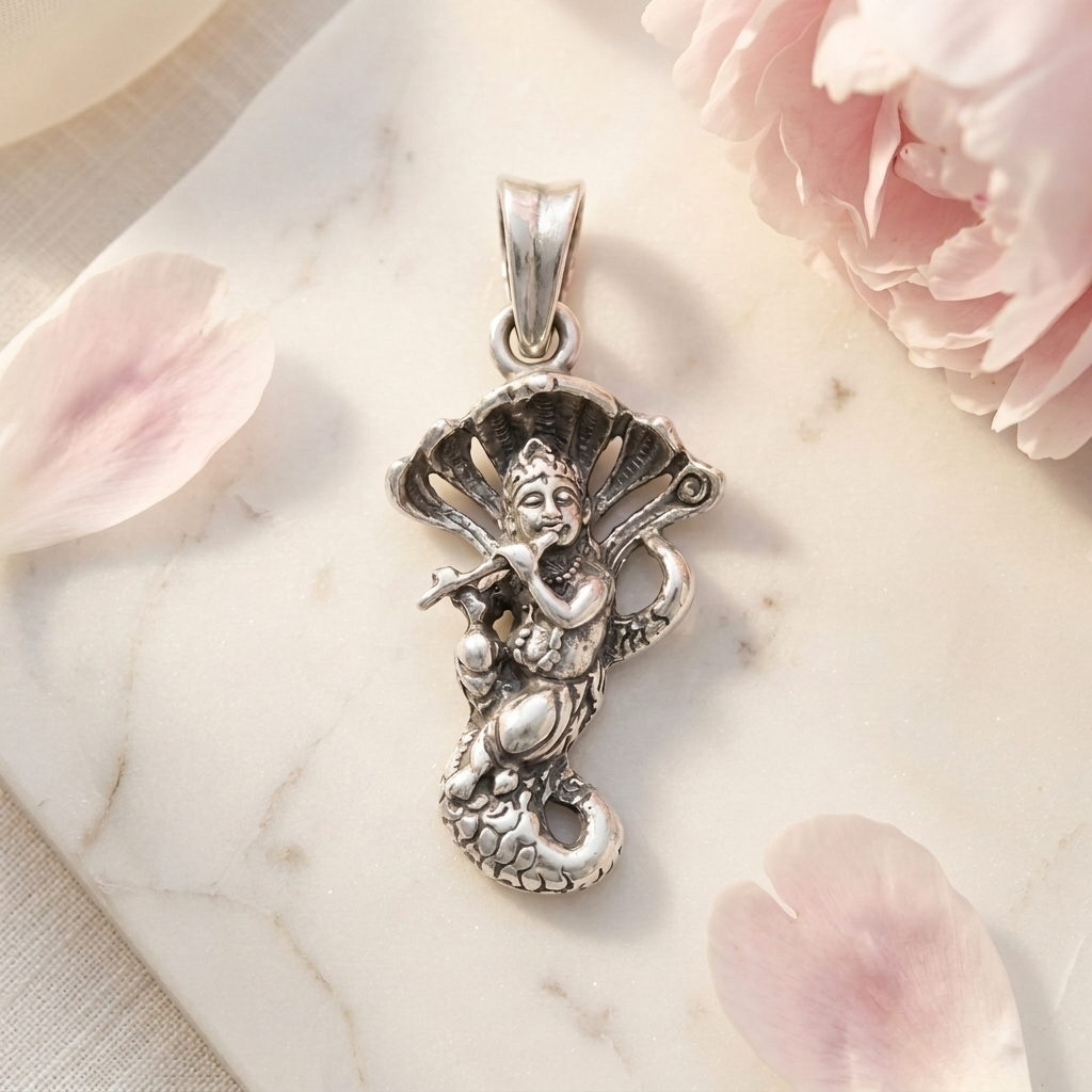 Krishna Silver Pendant: Abhaya Venugopala