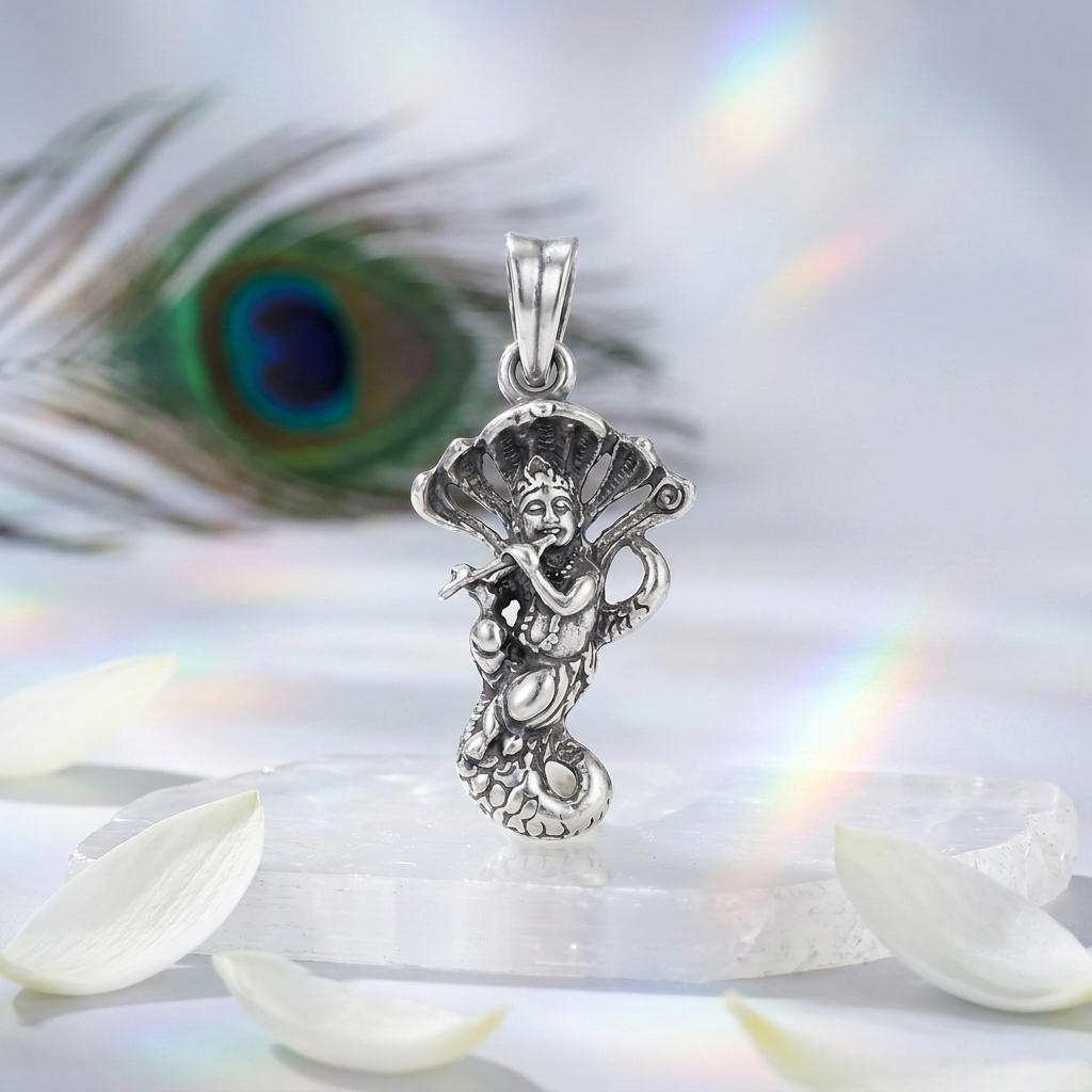 Krishna Silver Pendant: Abhaya Venugopala