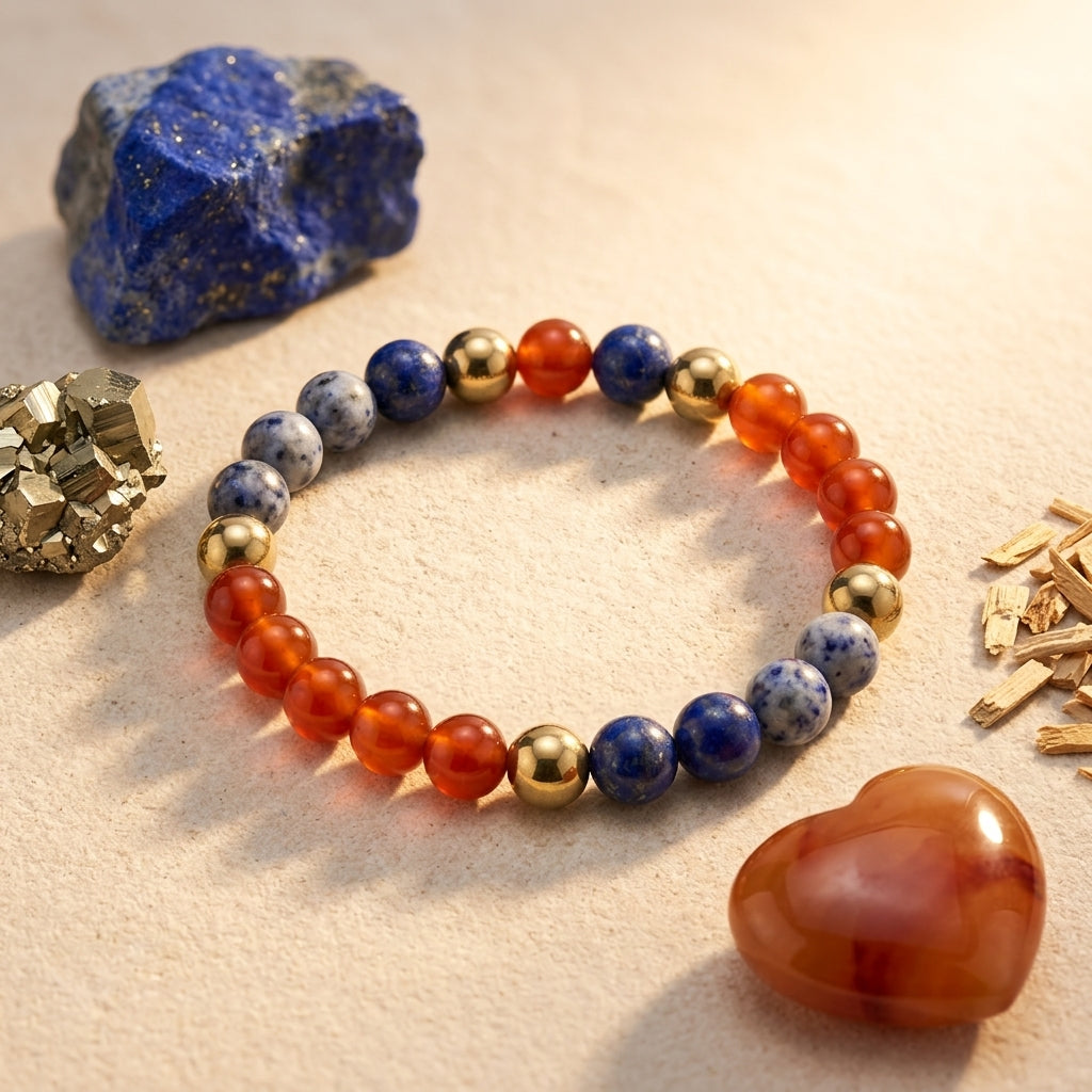 Red Carnelian, Lapis Lazuli and Golden Pyrite
