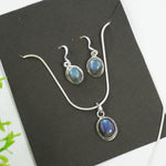 Load image into Gallery viewer, Labradorite Silver Pendant and Earrings - Oval
