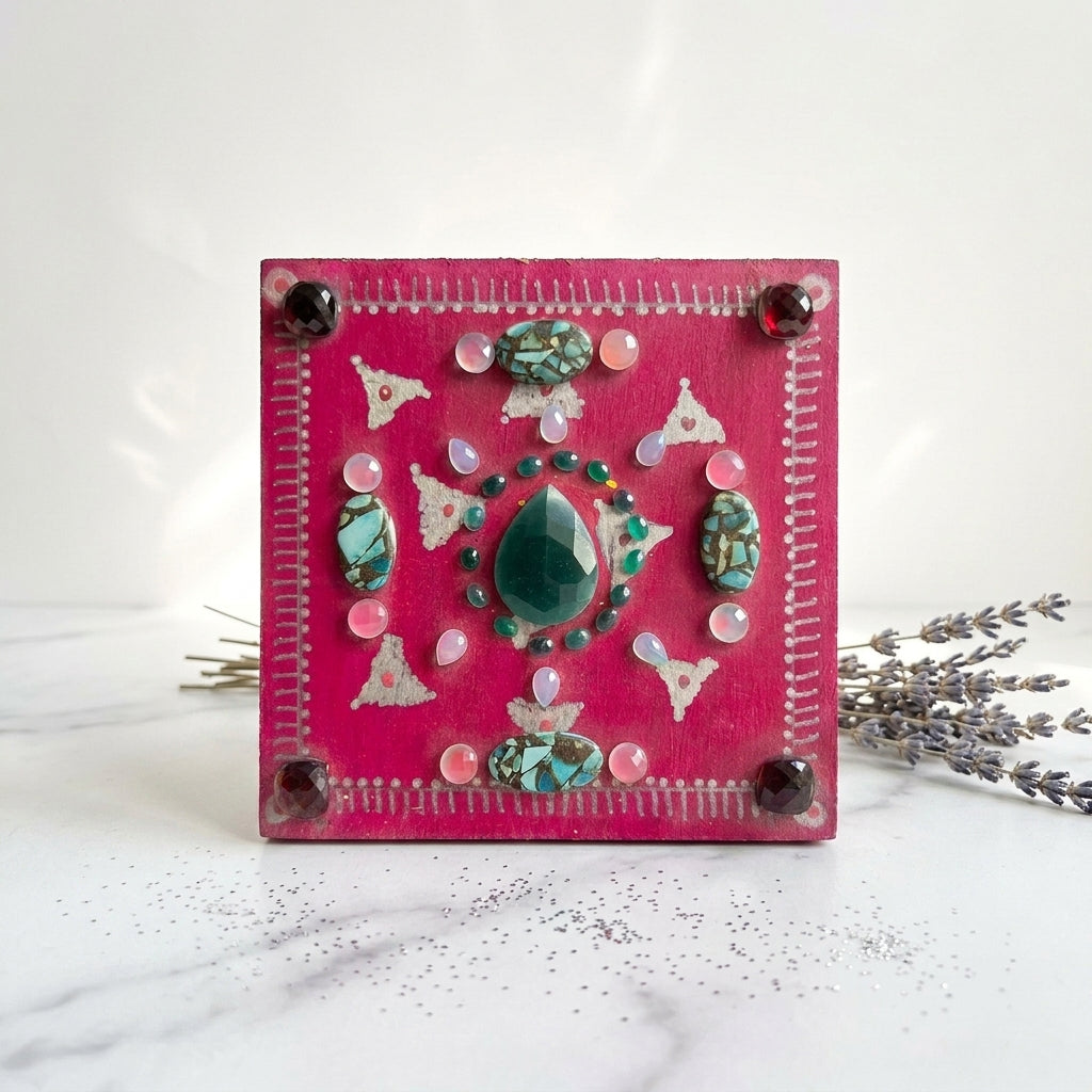Lakshmi Yantra Crystal Grid: Green Onyx