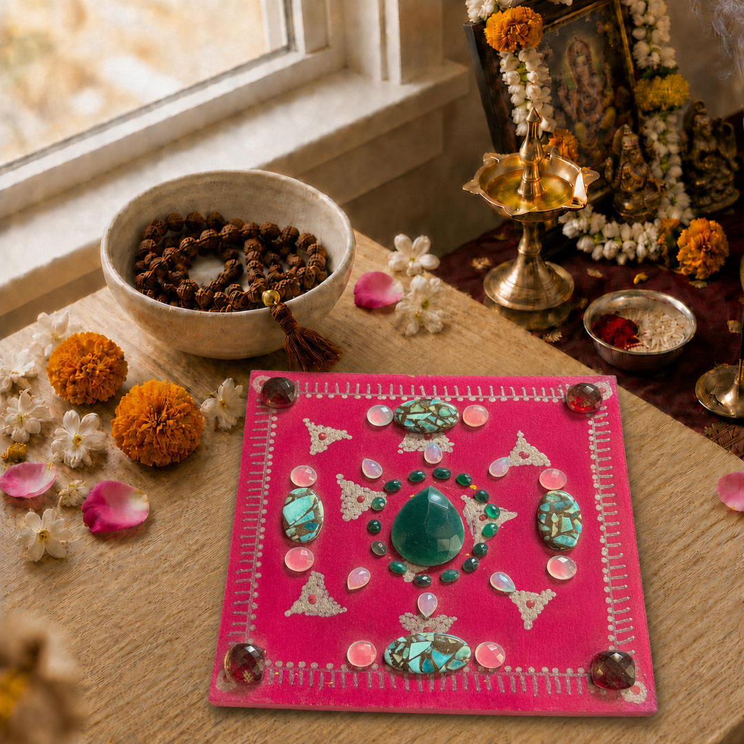 Lakshmi Yantra Crystal Grid: Green Onyx