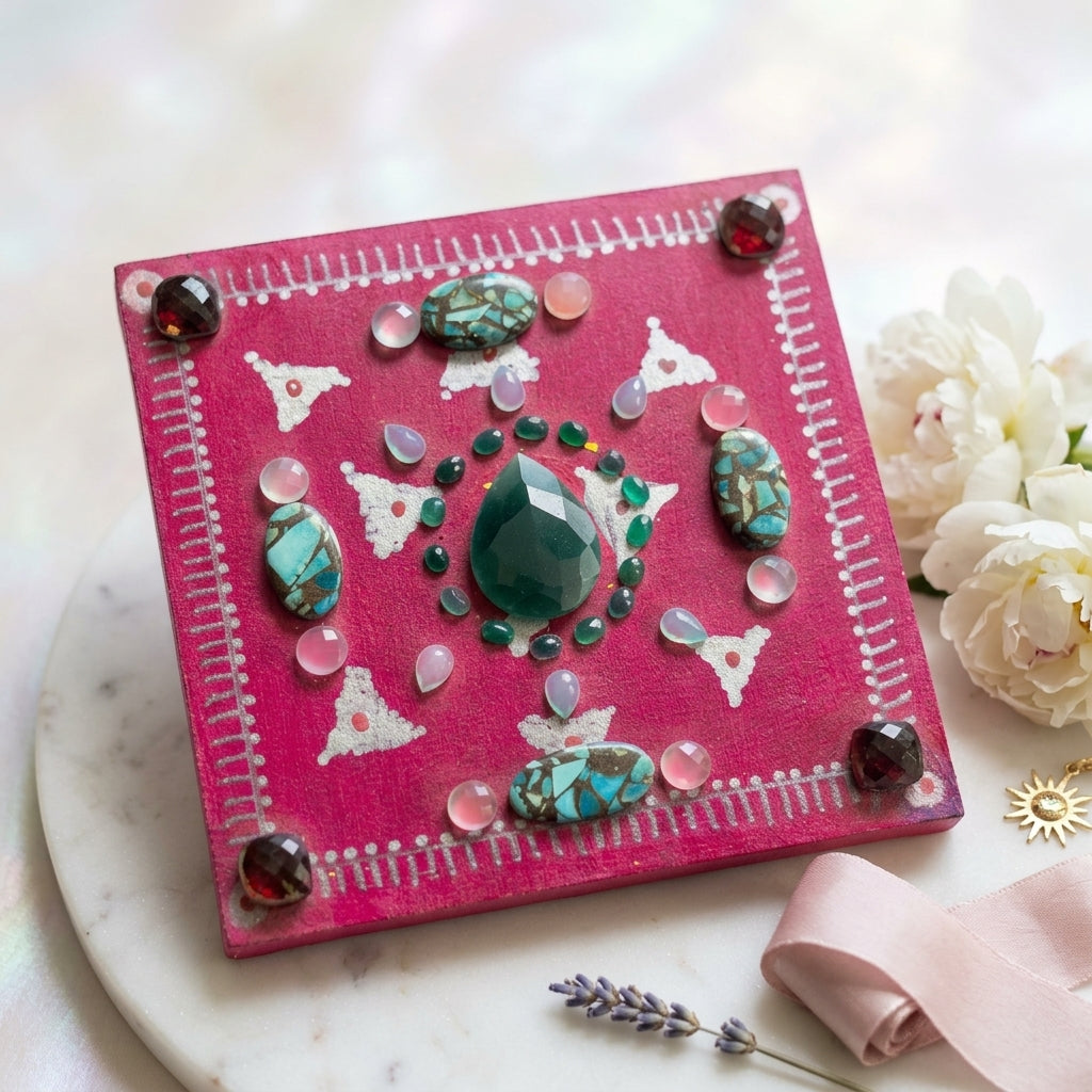 Lakshmi Yantra Crystal Grid: Green Onyx