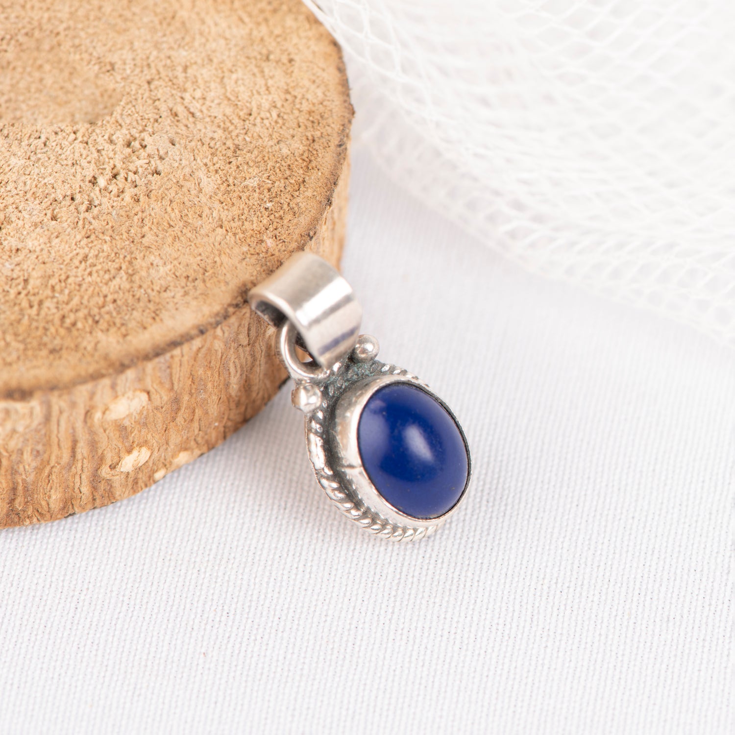 Lapis Lazuli Small Oval Shaped Silver Pendant