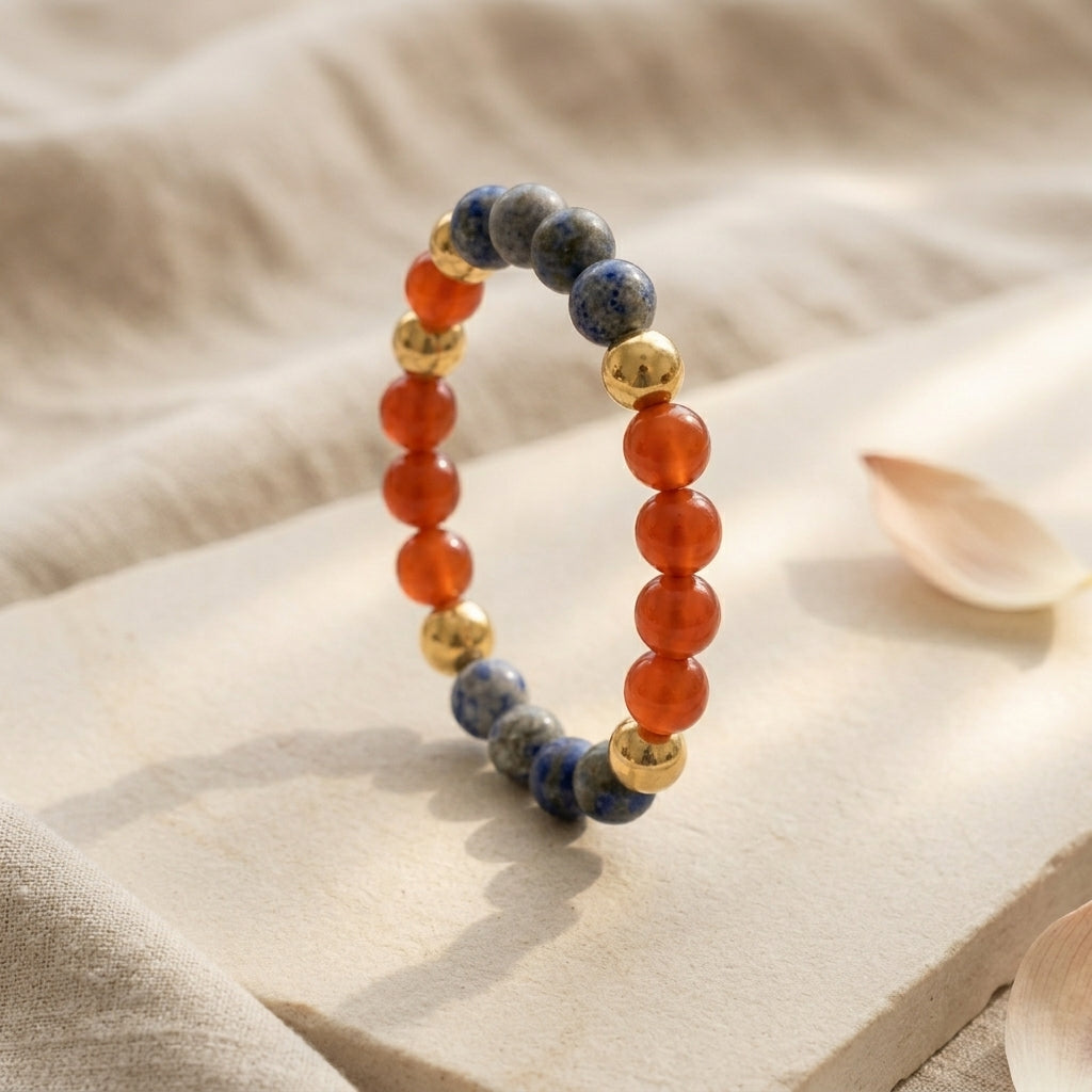 Red Carnelian, Lapis Lazuli and Golden Pyrite
