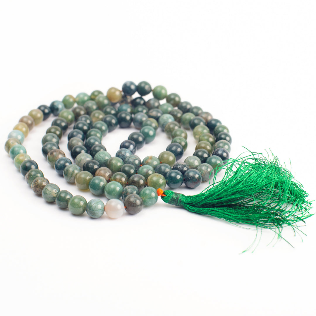 Green Moss Agate Japamala - Round Plain Beads 8mm