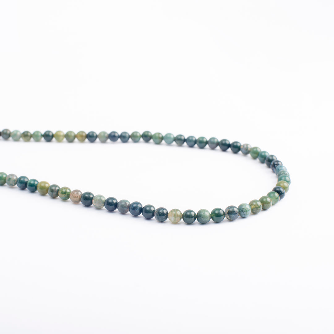 Green Moss Agate Japamala - Round Plain Beads 8mm