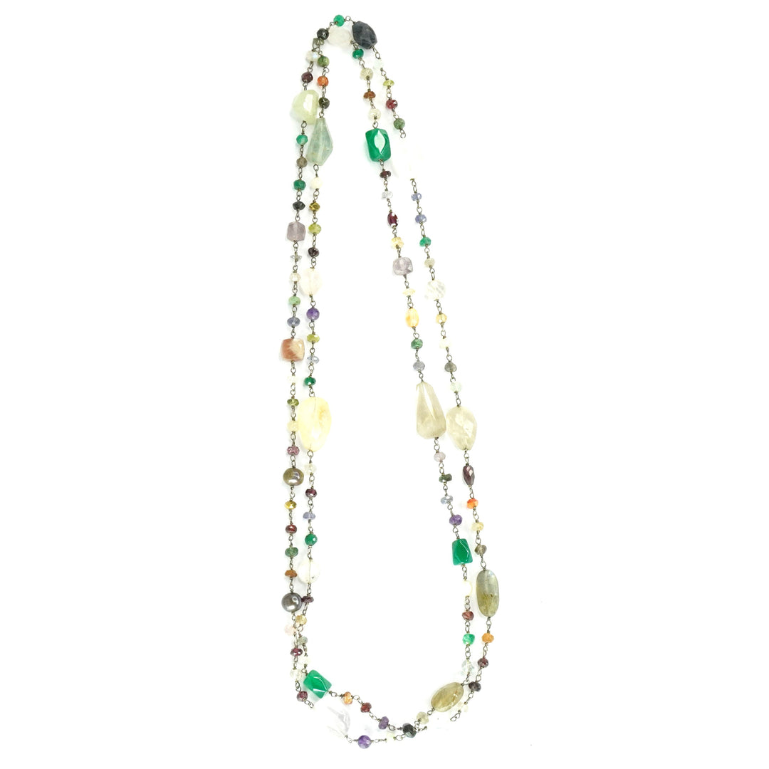 Multistone Multishaped Long Necklace