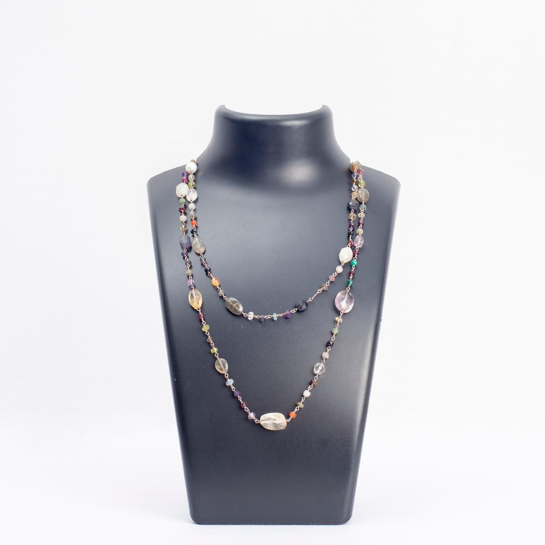 Multistone Multishaped Long Necklace