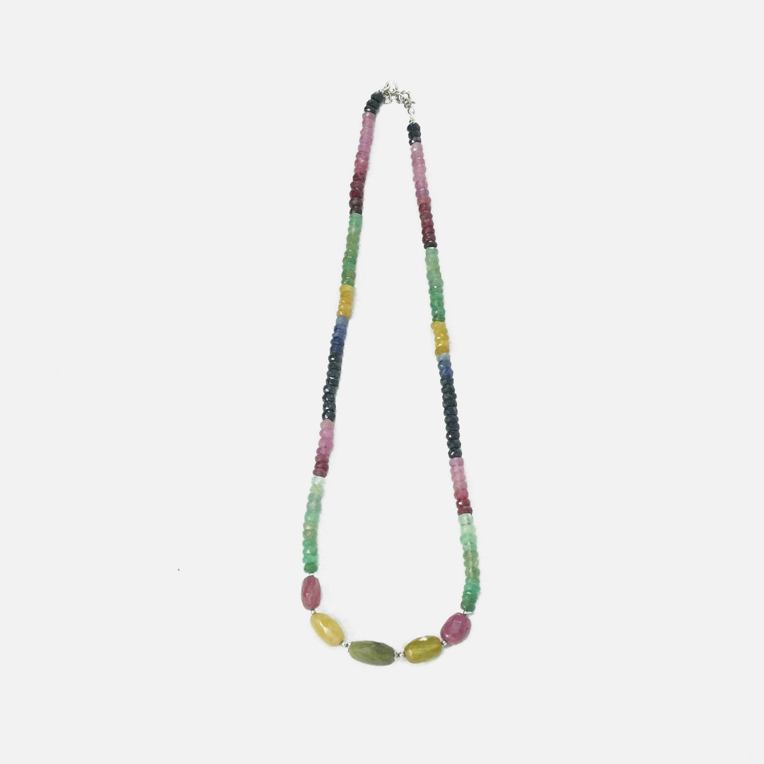 Multistone Necklace - with Ruby, Yellow Sapphire and Green Aventurine Bead