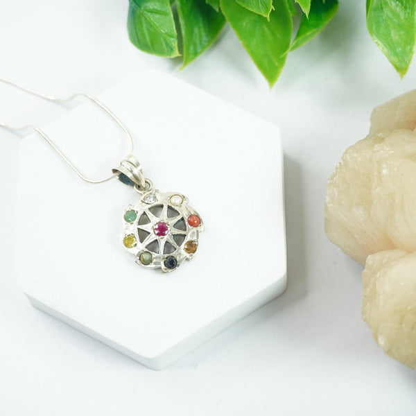 Navratna Silver Pendant : Spherical Blade - Love Rocks