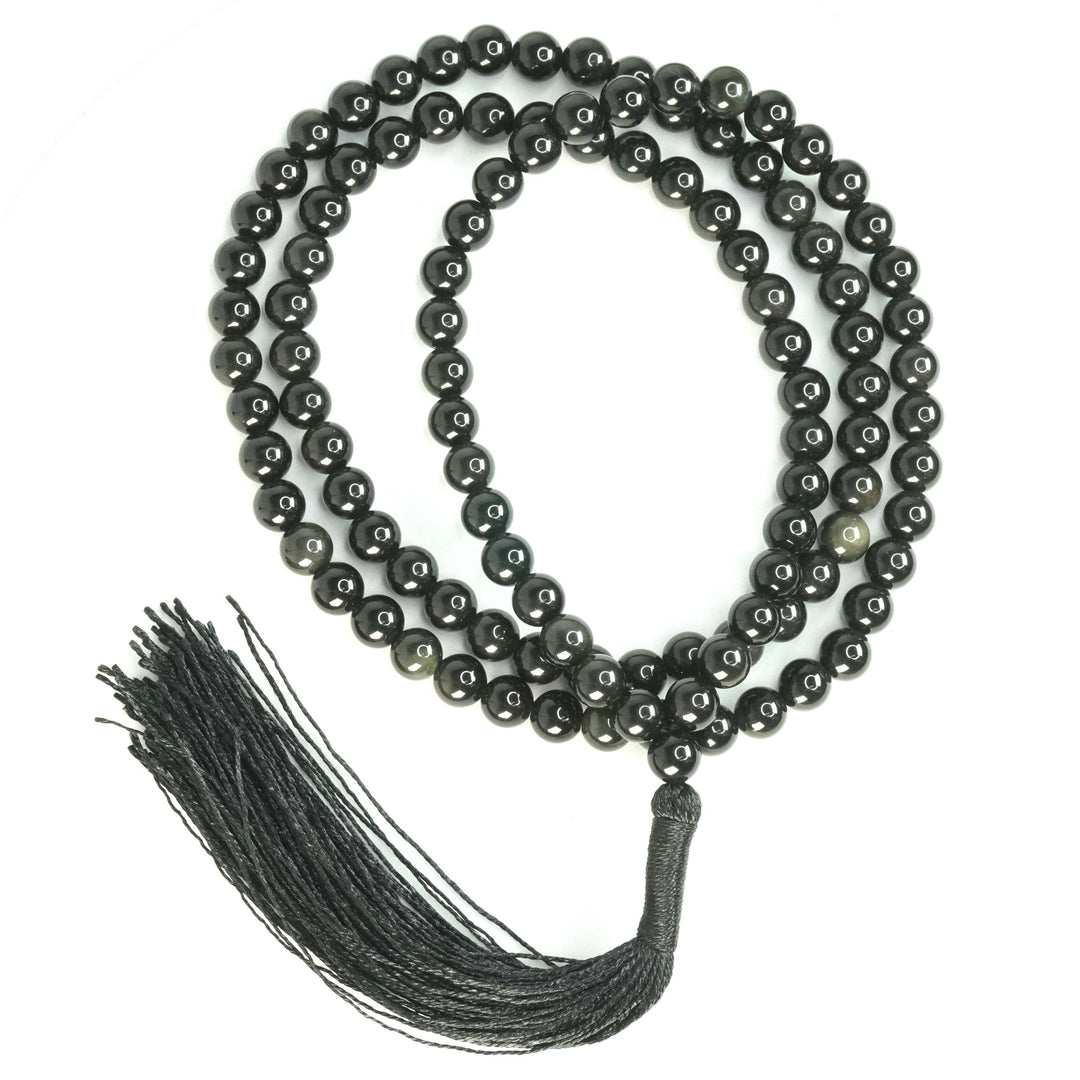 Black Obsidian Japamala: Removes Negativity - Round Plain Beads 8mm