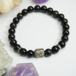 Load image into Gallery viewer, Black Obsidian Bracelet: Removes Negativity - with Buddha Face
