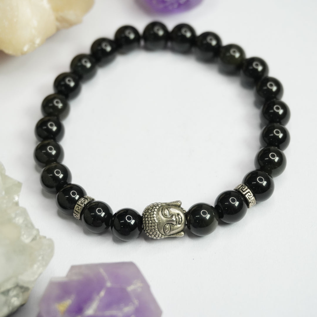 Black Obsidian Bracelet: Removes Negativity - with Buddha Face