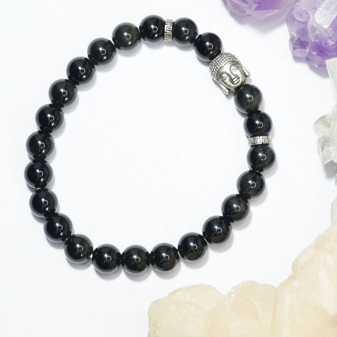 Black Obsidian Bracelet: Removes Negativity - with Buddha Face