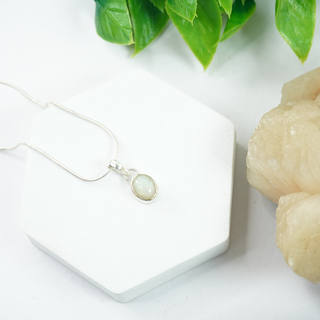 Opalite Silver Pendant : Small Oval