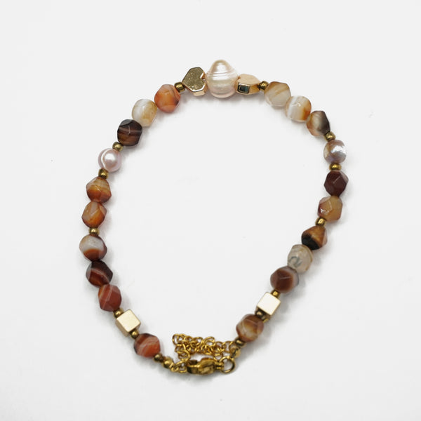 Orange Agate Bracelet: Heart and Square Charms - Love Rocks