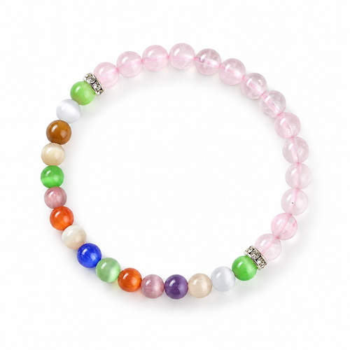 Pink Quartz Bracelet: Colorful Cat's Eye Stones