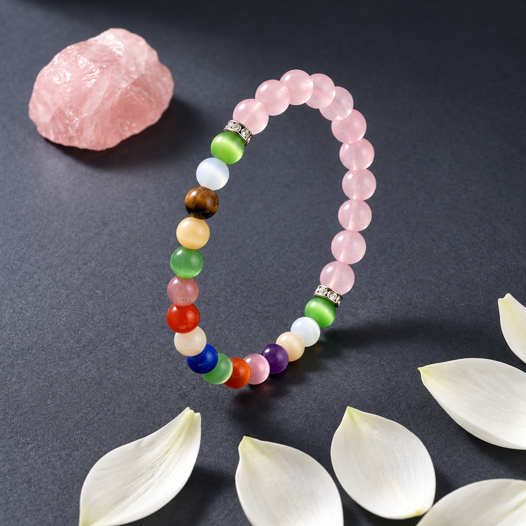 Pink Quartz Bracelet: Colorful Cat's Eye Stones