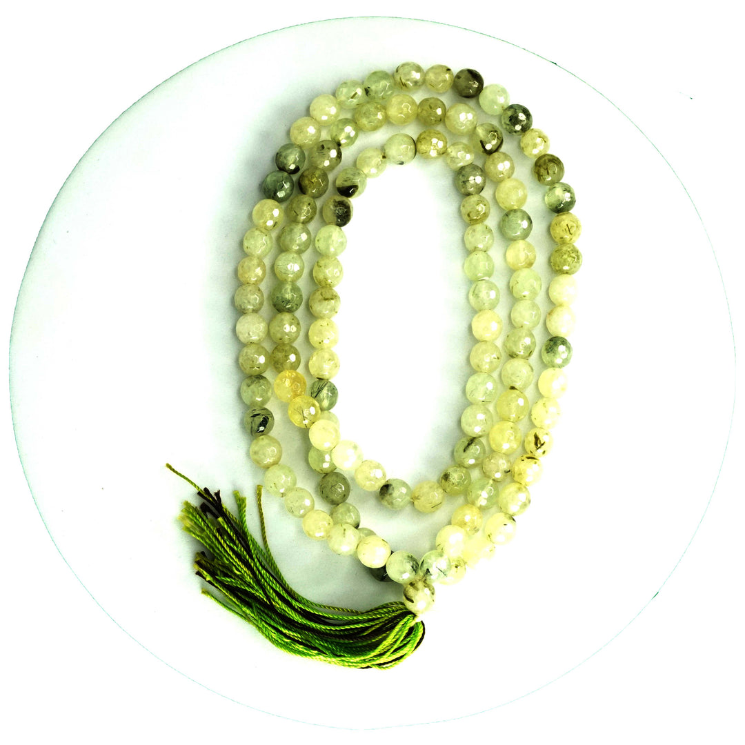 Prehnite Japamala - Round Cut Beads 8mm