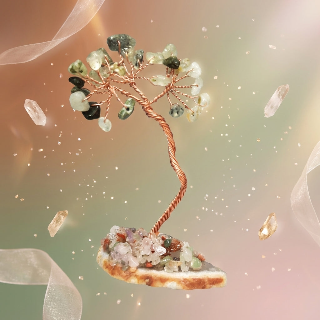 Prehnite Crystal Tree with flat Agate Base