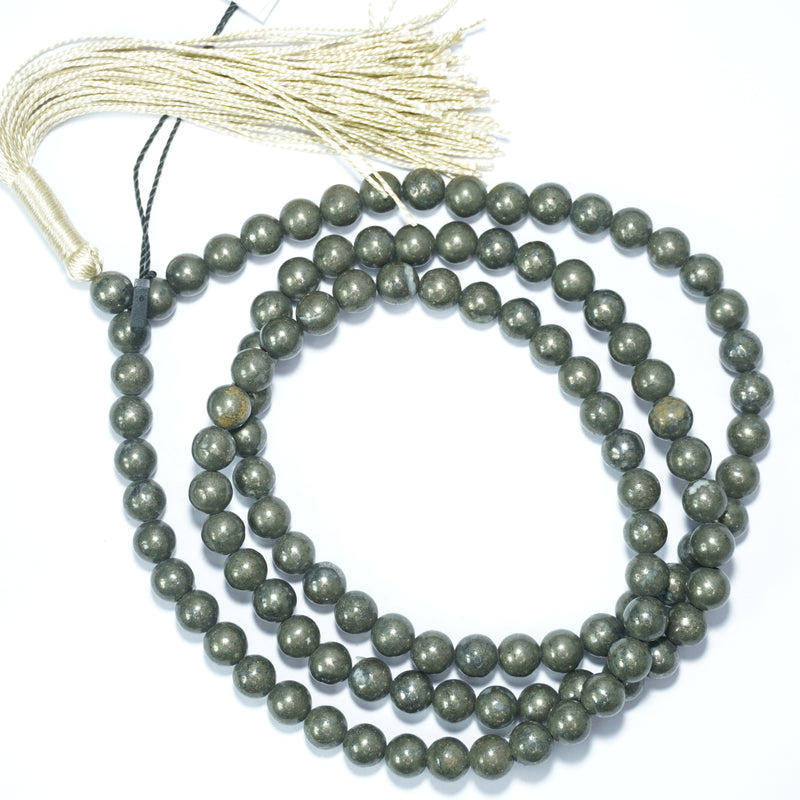 Pyrite Japamala: Round Plain Beads 8mm