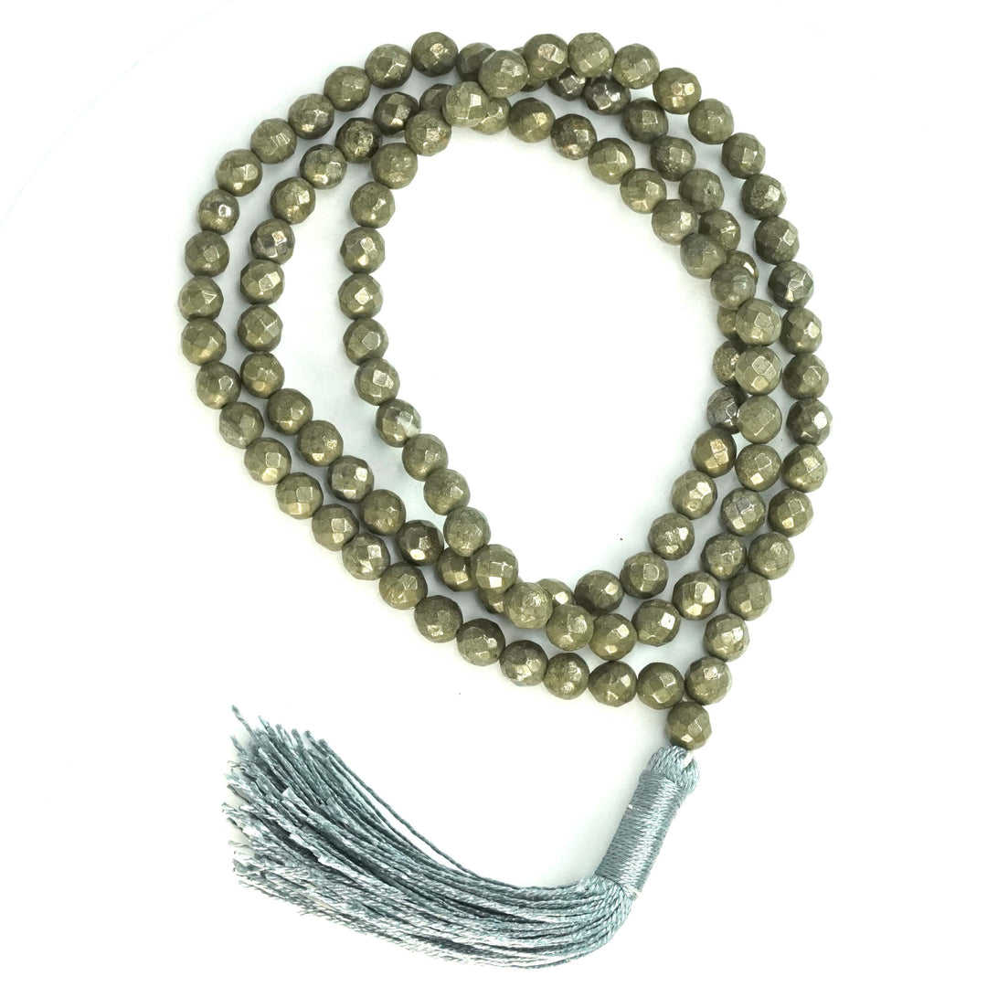 Pyrite Japamala: Round Cut Beads 8mm