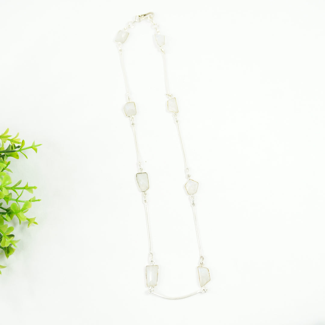 Rainbow Moonstone Silver Necklace