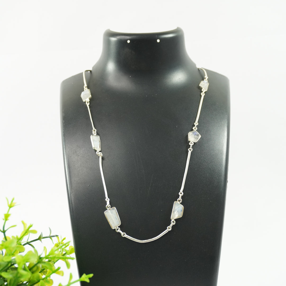 Rainbow Moonstone Silver Necklace