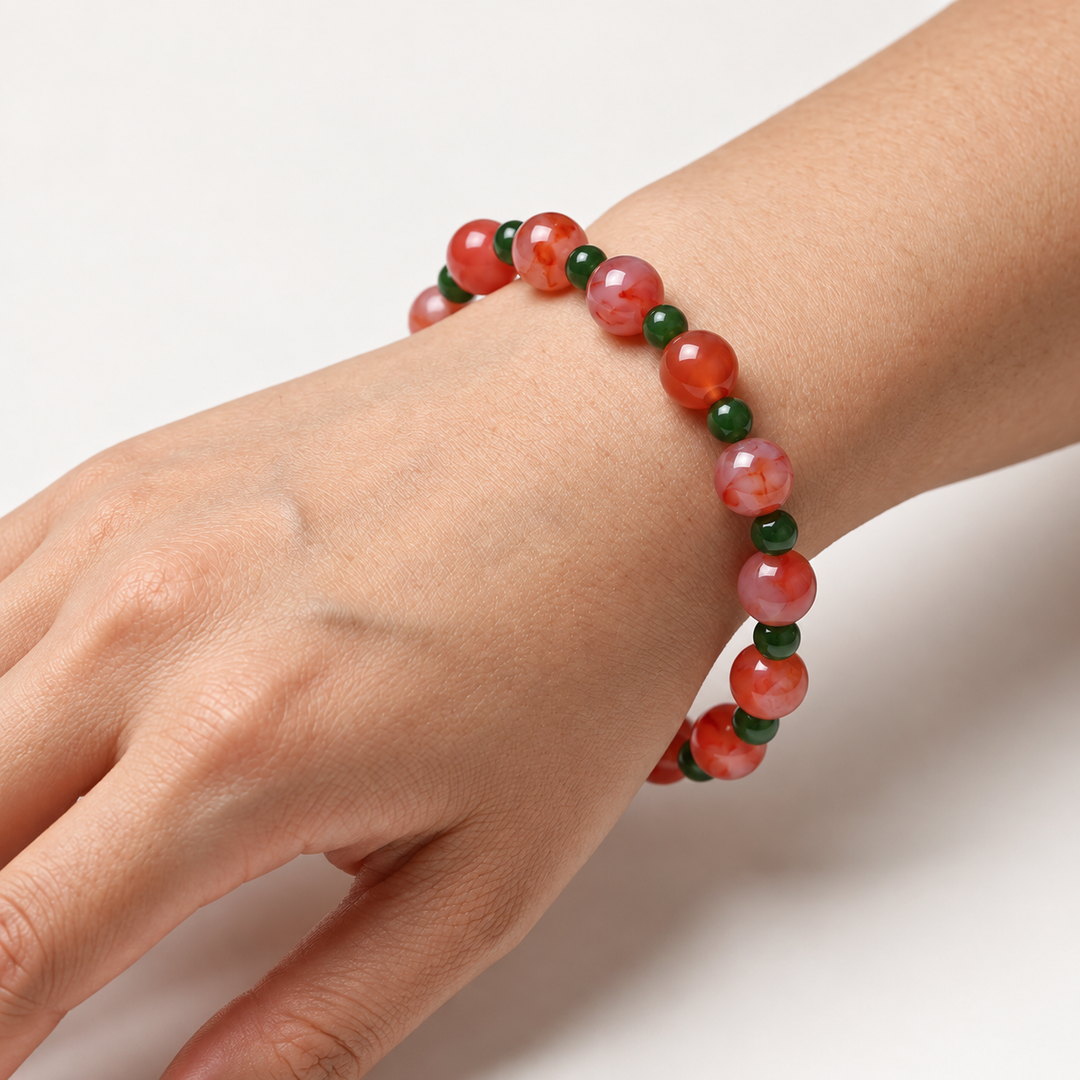 Red Agate Bracelet: Green Jasper Tiny Beads