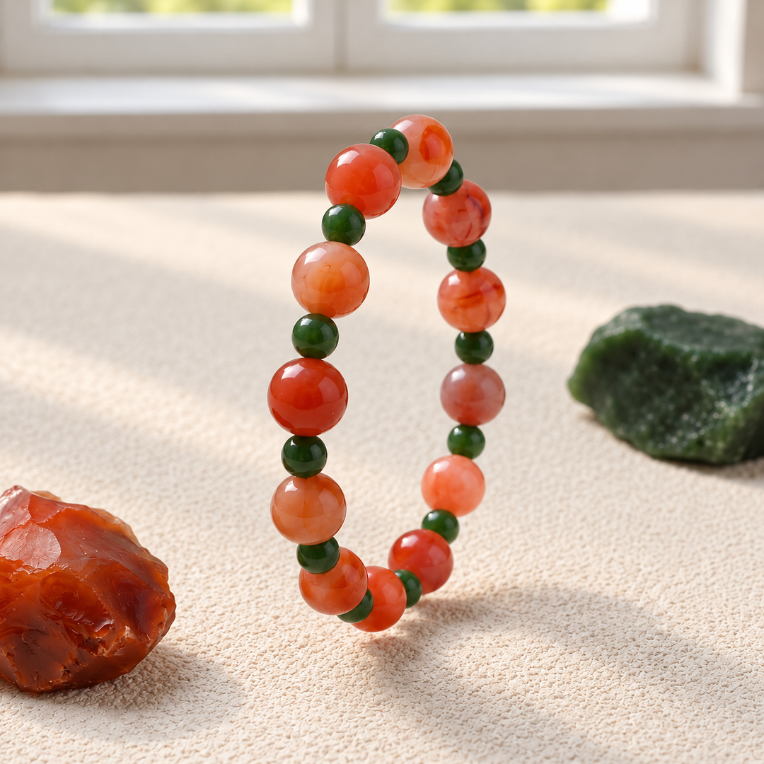 Red Agate Bracelet: Green Jasper Tiny Beads