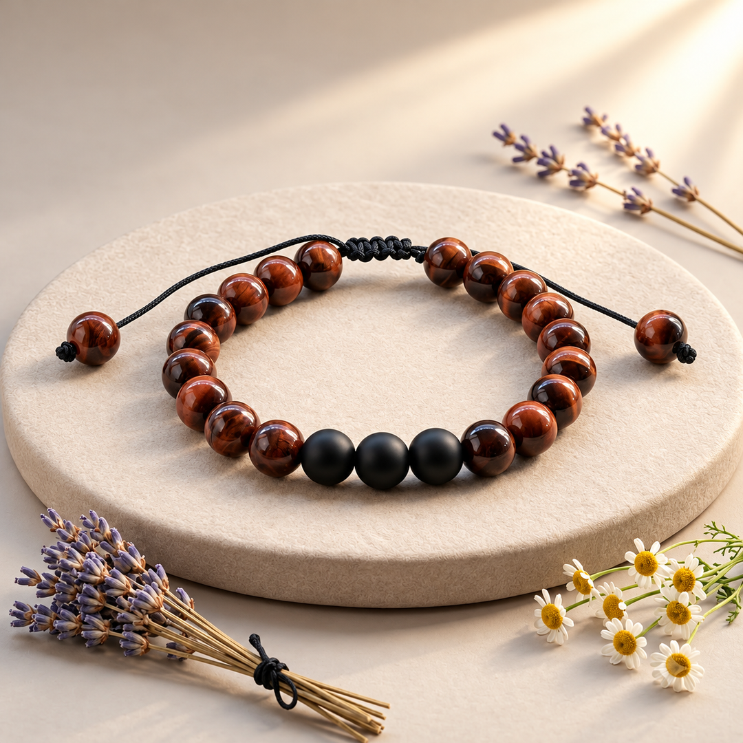 Red Tiger's Eye Bracelet: Adjustable Thread Woven