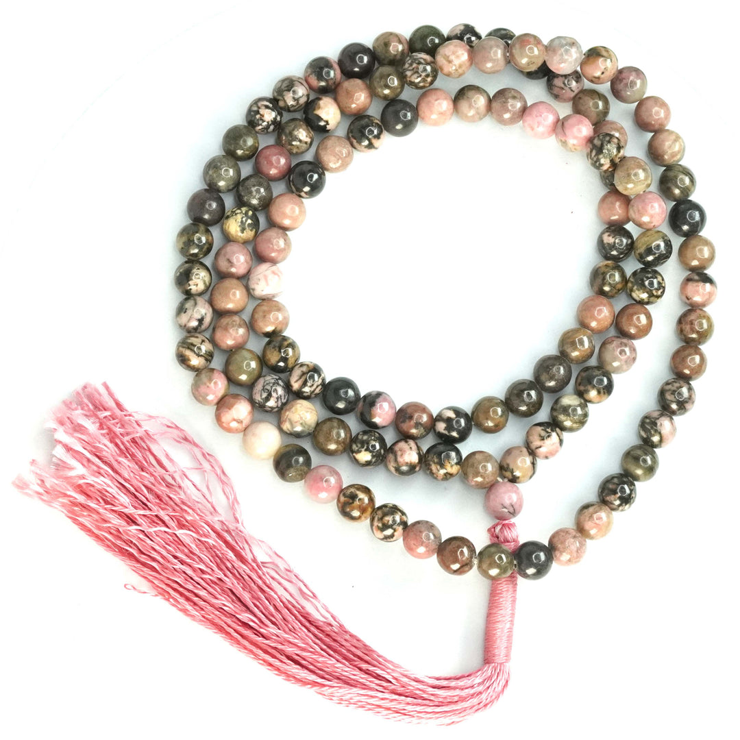 Rhodonite Japamala: Round Plain Beads 8mm