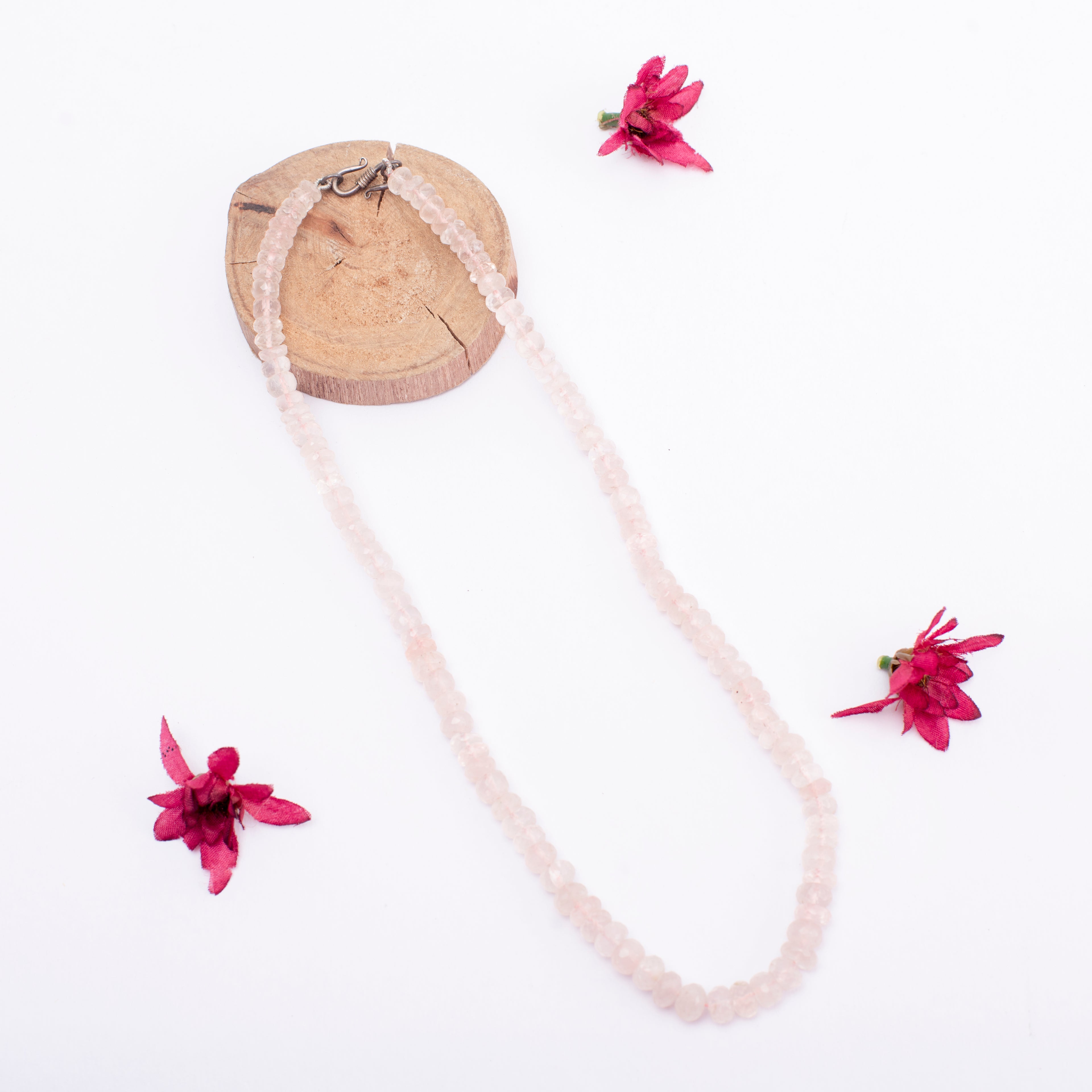 Rose Quartz Oval Beads Necklace 6mm