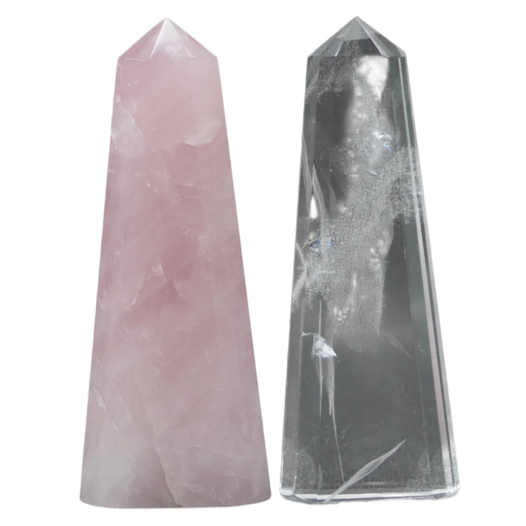 Clear Quartz and Rose Quartz Flat Tower