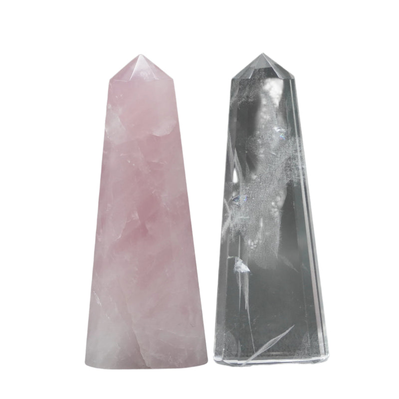 Clear Quartz and Rose Quartz Flat Tower