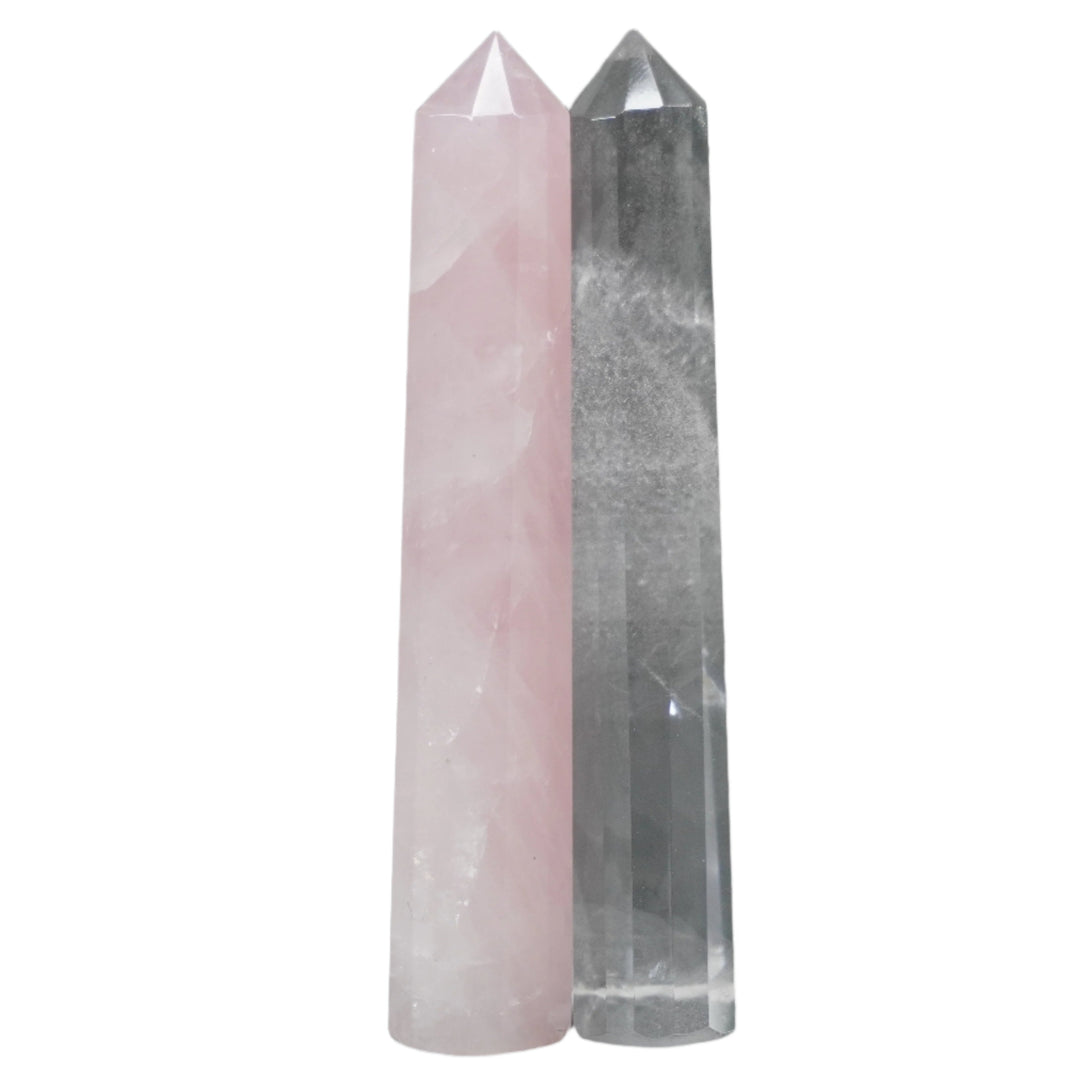 Clear Quartz and Rose Quartz Flat Tower