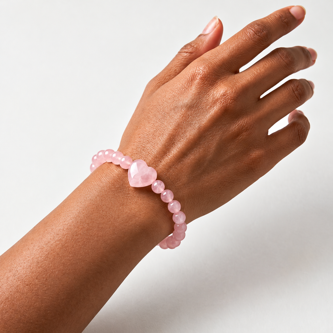 Rose Quartz Bracelet: Heart Stone