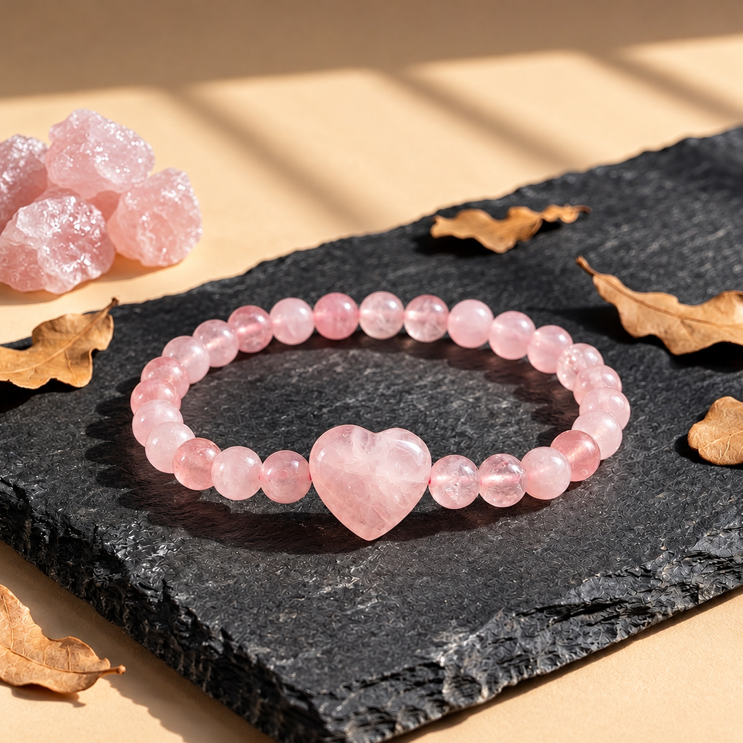 Rose Quartz Bracelet: Heart Stone