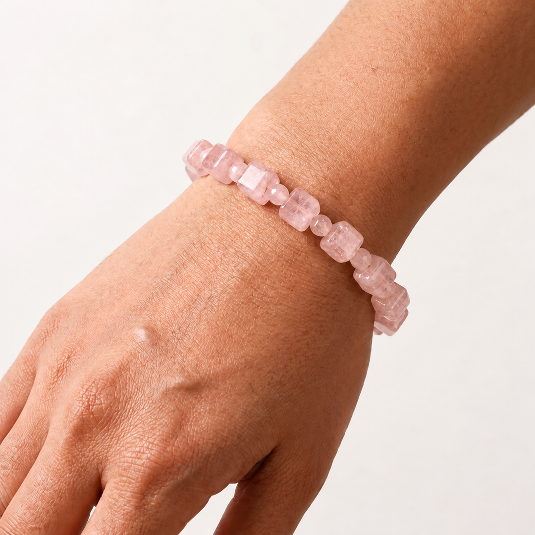 Rose Quartz Bracelet: Square & Round Beads
