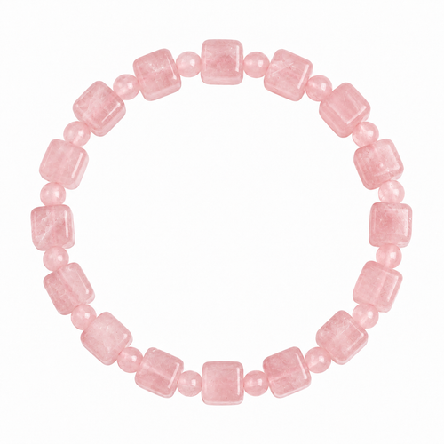Rose Quartz Bracelet: Square & Round Beads