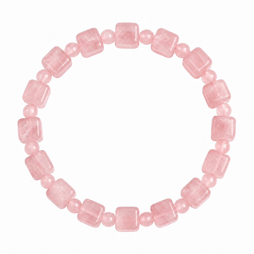 Rose Quartz Bracelet: Square & Round Beads