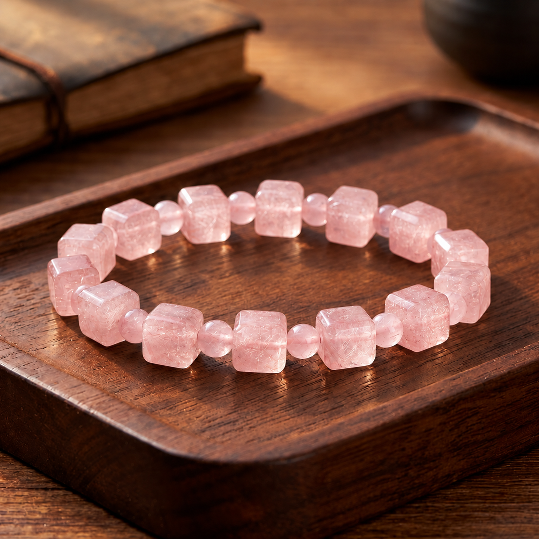 Rose Quartz Bracelet: Square & Round Beads