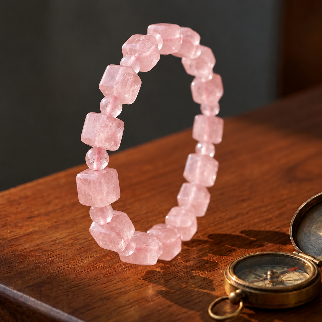 Rose Quartz Bracelet: Square & Round Beads